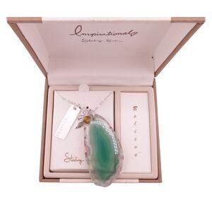 Straight from the Heart BELIEVE Green Agate Sterling Silver Pendant Necklace NIB